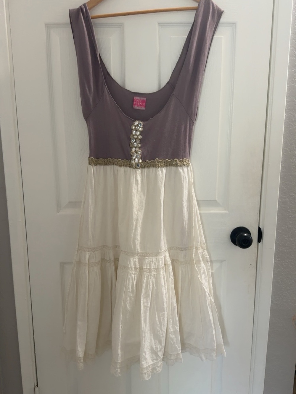 Free People Lavender and Cream Tiered Midi Dress with Embellished Bodice